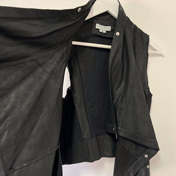 Lamarque Sarai Black Genuine Leather Waterfall Front Moto Vest - Picture 4 of 10